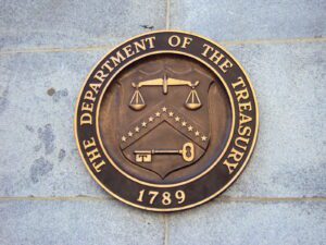 Seal of United States Department of the Treasury on the Building, Washington DC