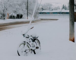 a bike that is sitting in the snow
