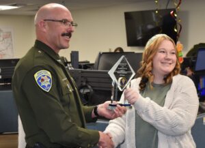 Montana Highway Patrol Dispatcher Brittney Buchanan accepts Dispatcher of the Year Award