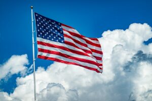 The US Flag flying high in the sky