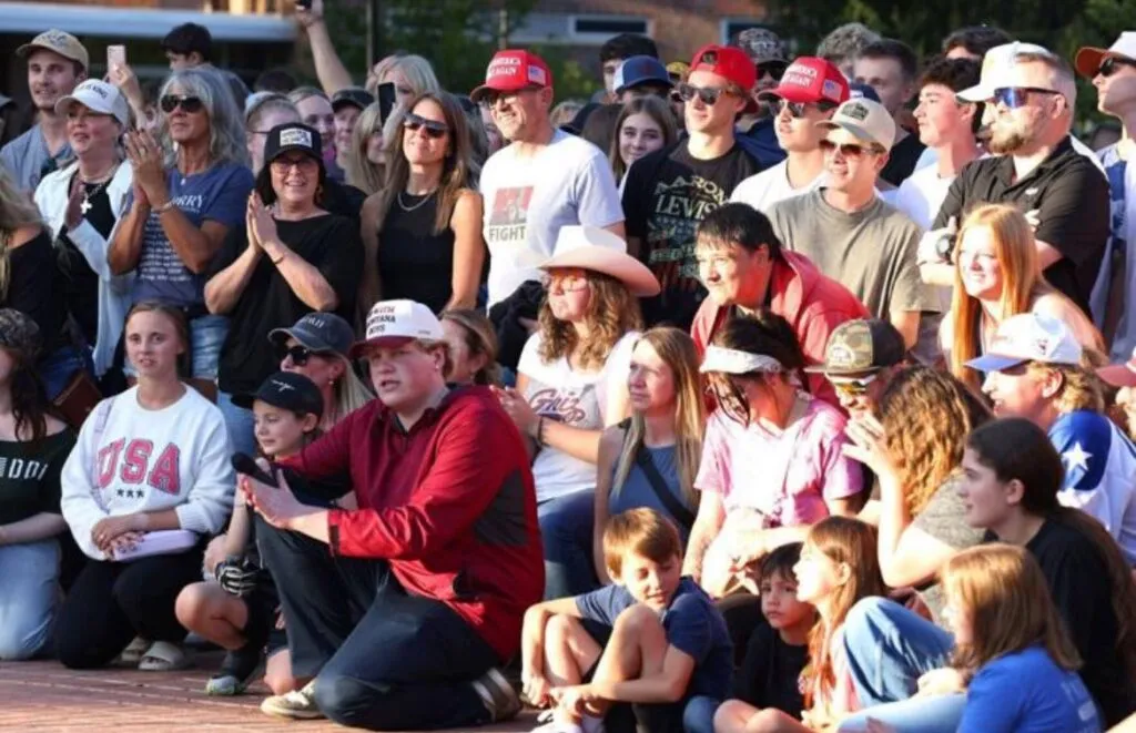 Students gather at the University of Montana for a memorial to Charlie Kirk.