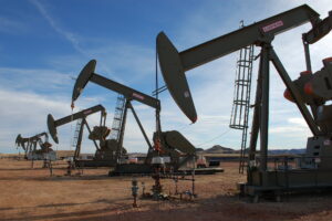Row of Oil Pump Jacks in Operation