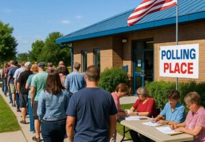 Long Line at Polling Place on Election Day