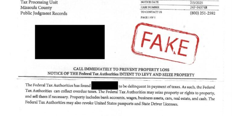Fake Federal Tax Lien Notice Example