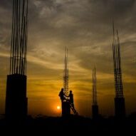 Photo by 8966388 building lot, construction site, building yard, worker, working, peoples, nature, sunset, sky, brown work, brown building, brown construction