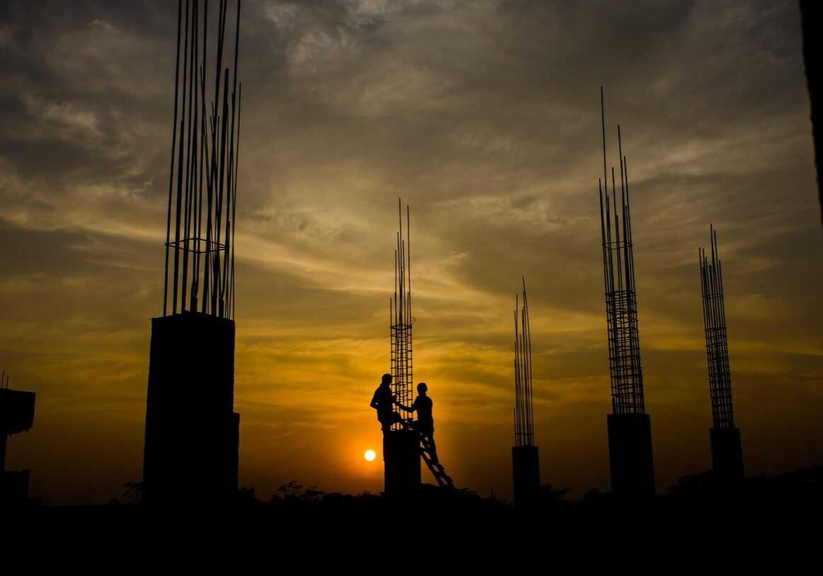 Photo by 8966388 building lot, construction site, building yard, worker, working, peoples, nature, sunset, sky, brown work, brown building, brown construction