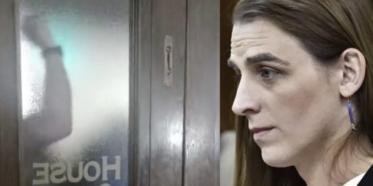 Far left rioters surround and pound on Montana House Gallery door Monday, April 24th (left). Rep. Zooey Zephyr (right).