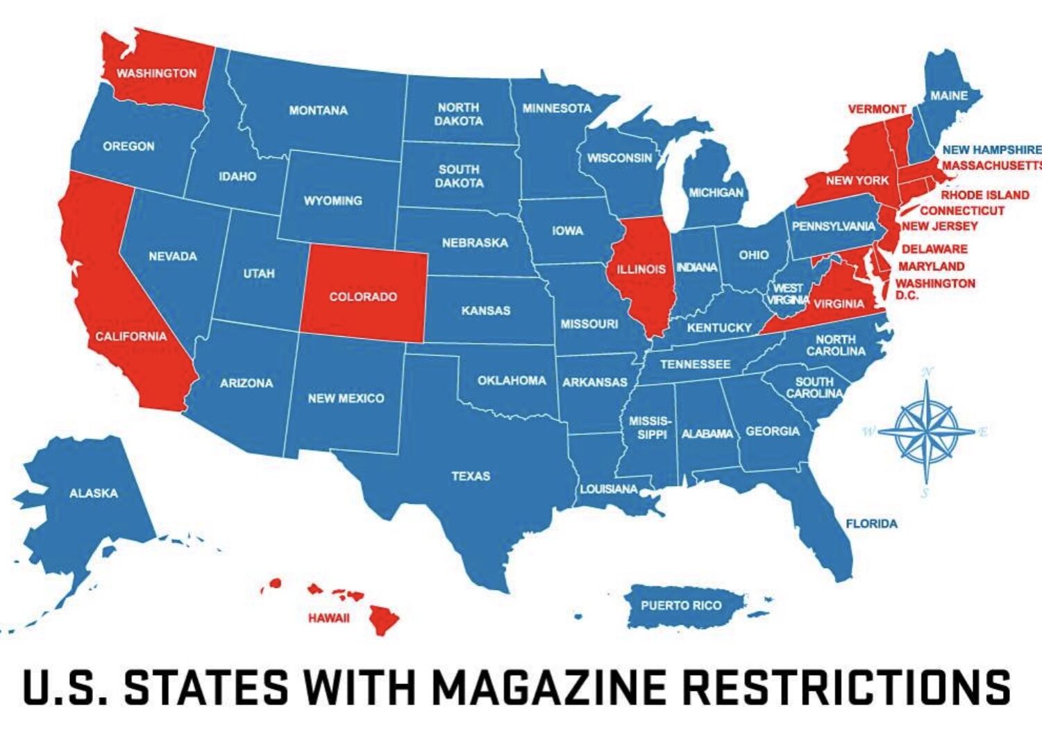 U.S. States With Magazine Capacity Restrictions Map