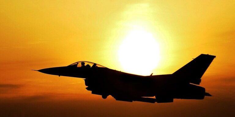 sunrise, airplane, fighter, nature, silhouette, sun, dusk, twilight, aircraft, flight, flying, air force, us air force, sky, jet, military, defense