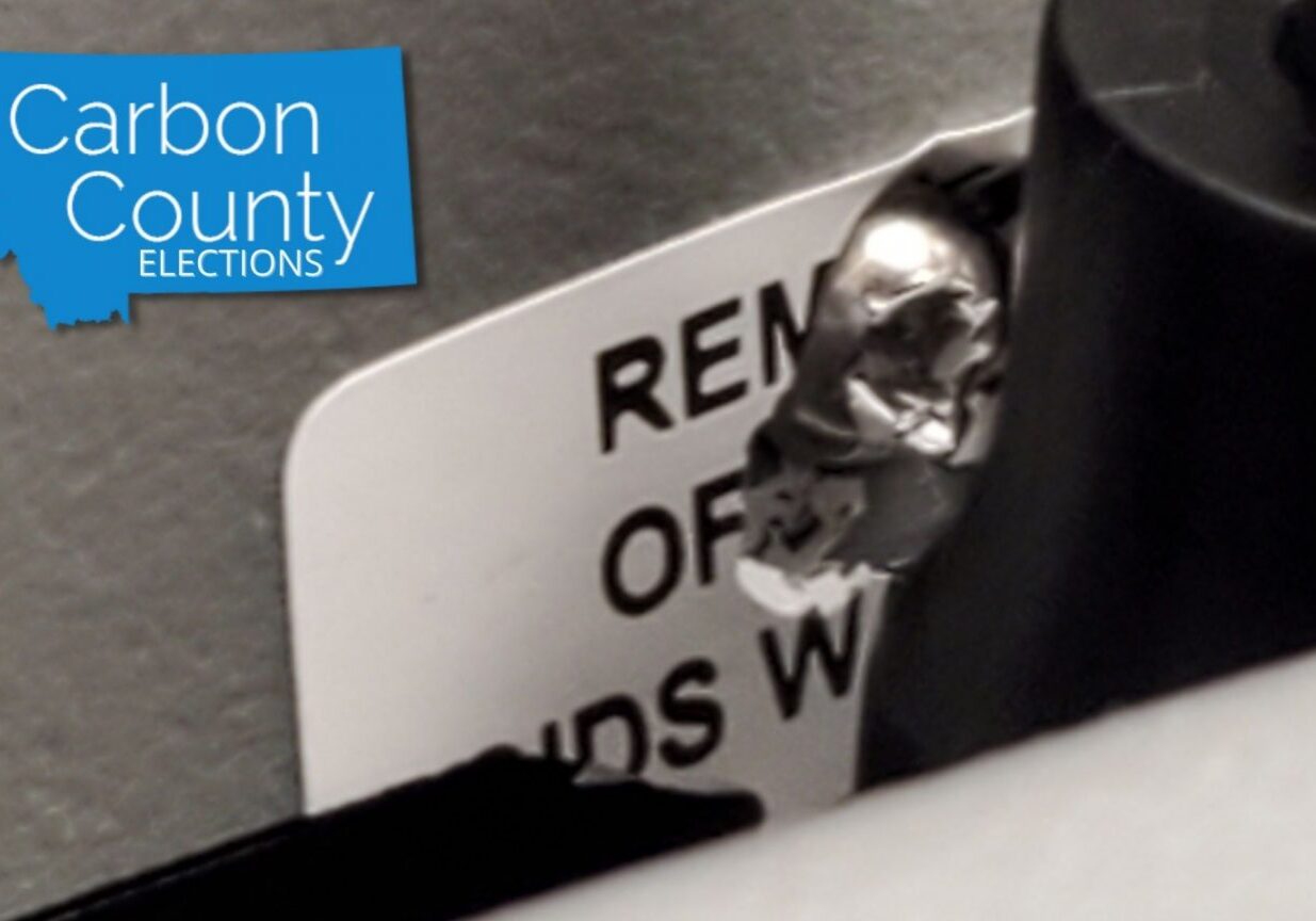 One of four damaged warranty seals covering machine access service screws on ES&S DS200 electronic tabulators.