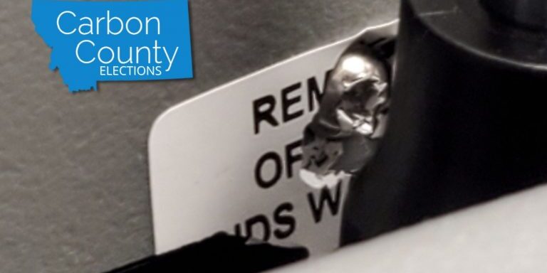 One of four damaged warranty seals covering machine access service screws on ES&S DS200 electronic tabulators.