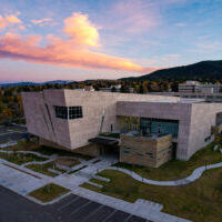 Sunset Drone View of a Modern Campus Center
