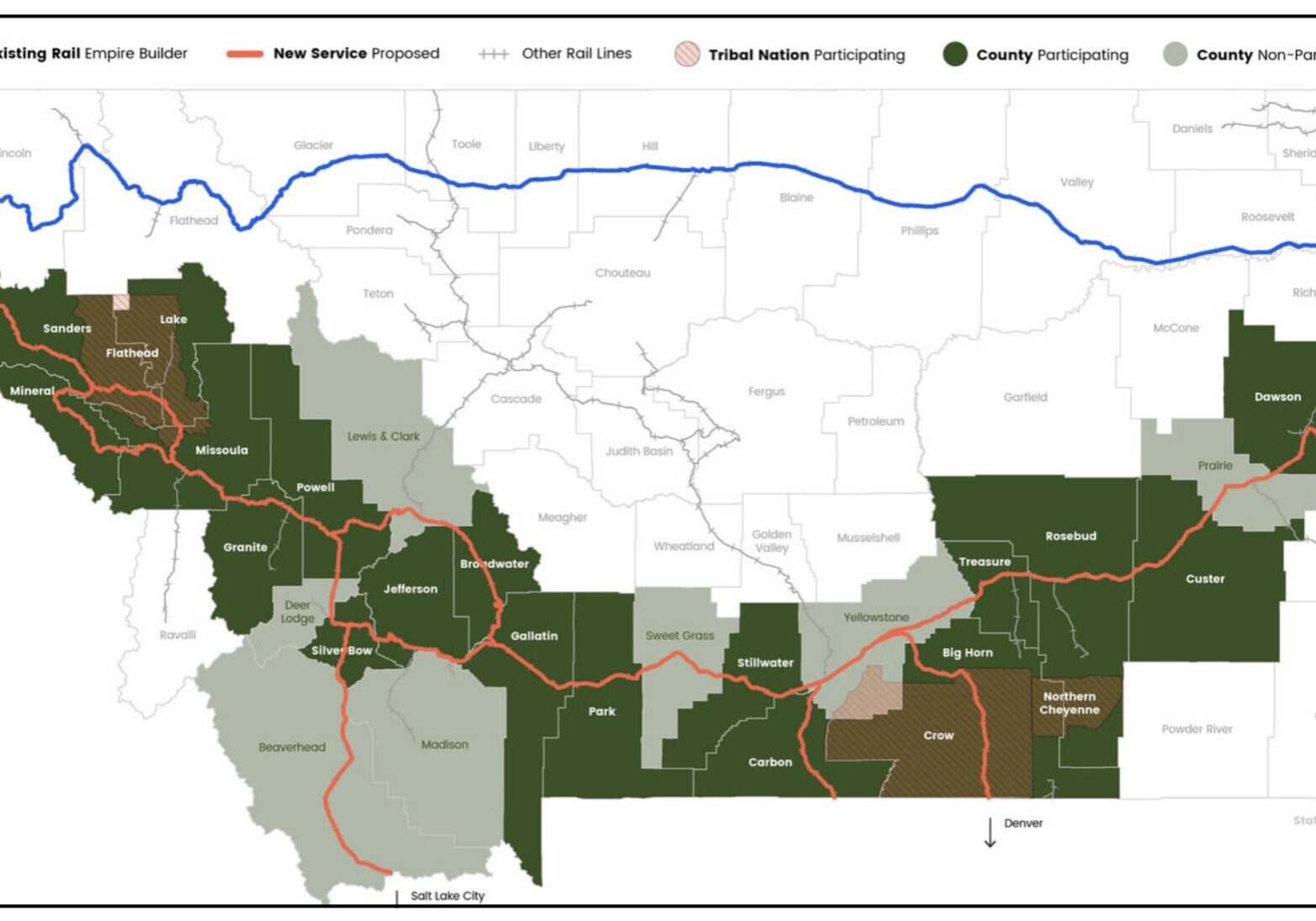 Montana Rail Service Expansion and Participation Map (May 2024) Montana Rail Service Expansion and Participation Map (May 2024)
