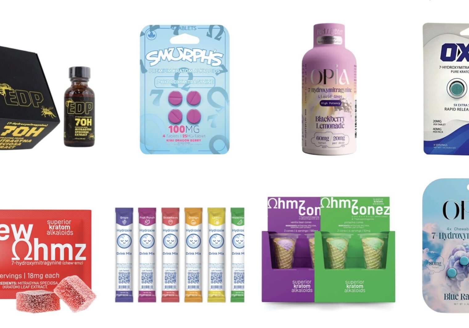 Variety of 7-Hydroxymitragynine Kratom Products