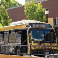 Streamline Blue Line Bus in Downtown Bozeman Streamline Blue Line Bus in Downtown Bozeman