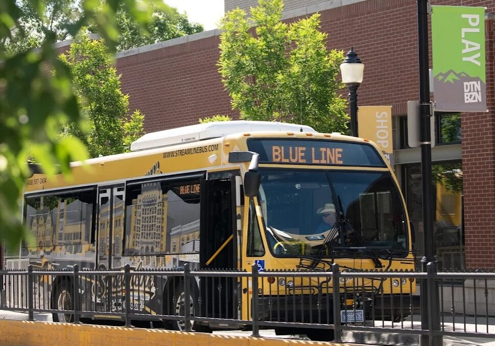Streamline Blue Line Bus in Downtown Bozeman Streamline Blue Line Bus in Downtown Bozeman