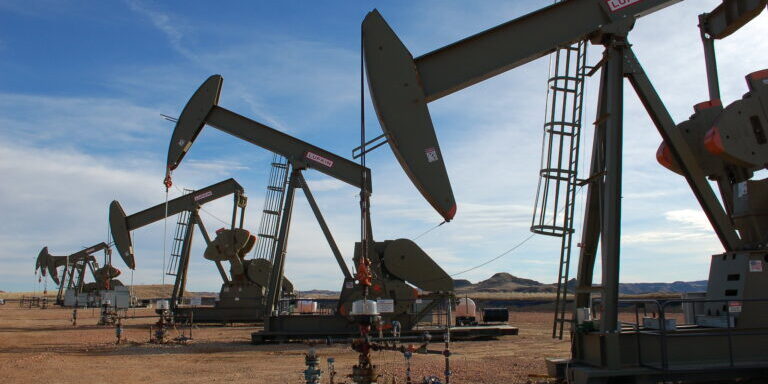 Row of Oil Pump Jacks in Operation