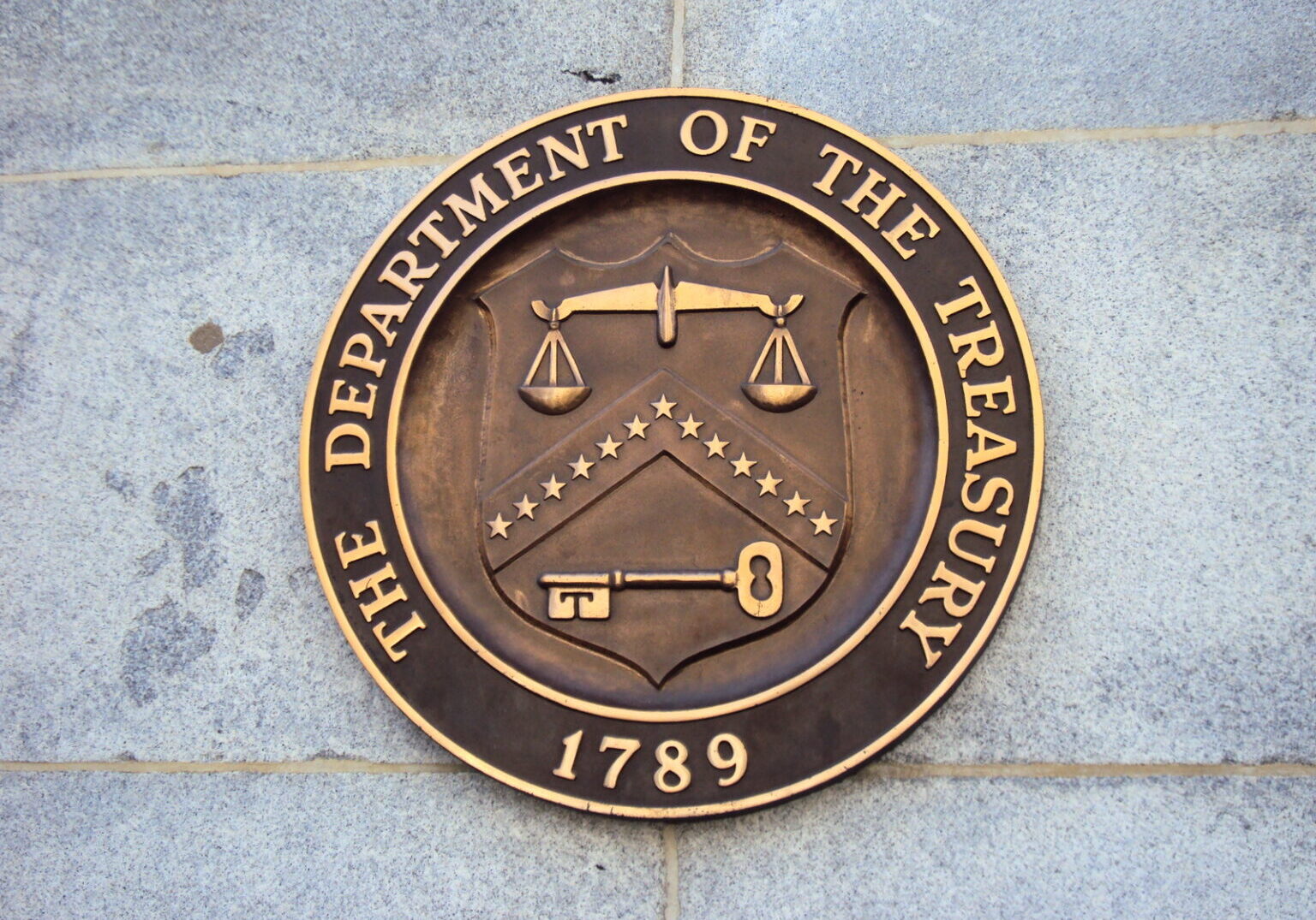 Seal of United States Department of the Treasury on the Building, Washington DC