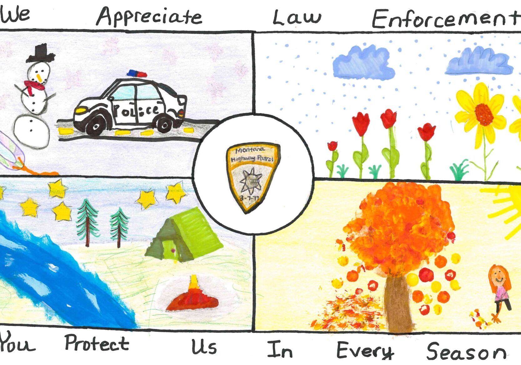 Jordyn Muggli’s winning poster honors Montana law enforcement, showcasing the vital support and appreciation from Montana's youngest citizens.