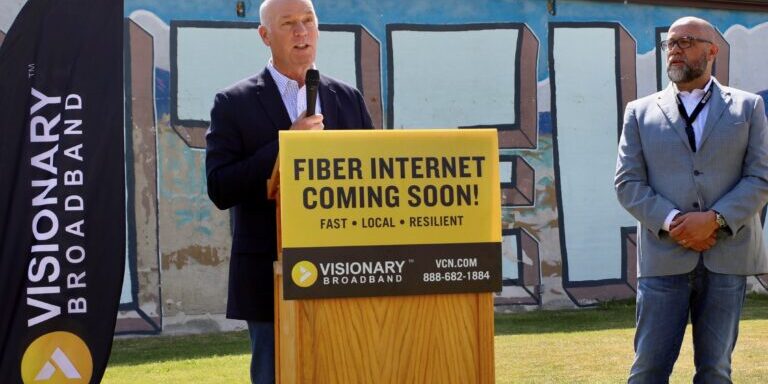 Governor Gianforte and Visionary Broadband CEO at Whitehall ceremony