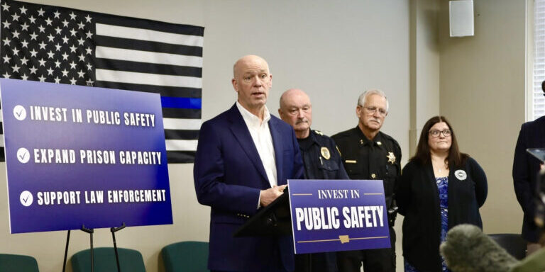 Gov. Gianforte holding a press conference with Billings law enforcement