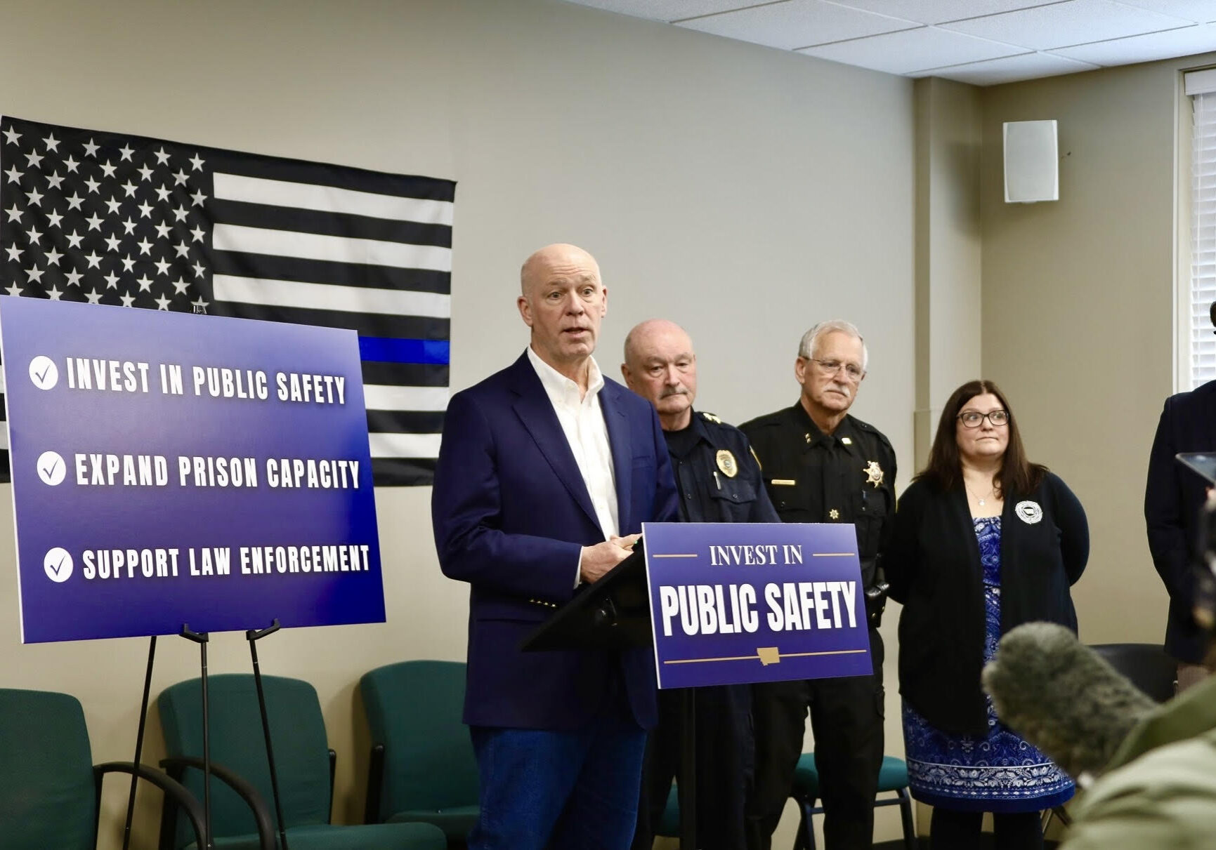 Gov. Gianforte holding a press conference with Billings law enforcement
