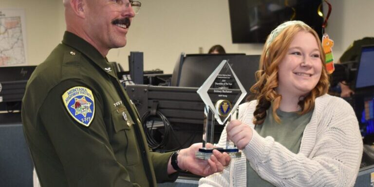 Montana Highway Patrol Dispatcher Brittney Buchanan accepts Dispatcher of the Year Award