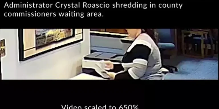 Carbon County Elections Administrator Crystal Roascio shredding what appear to be ballots on election night, November 2022.