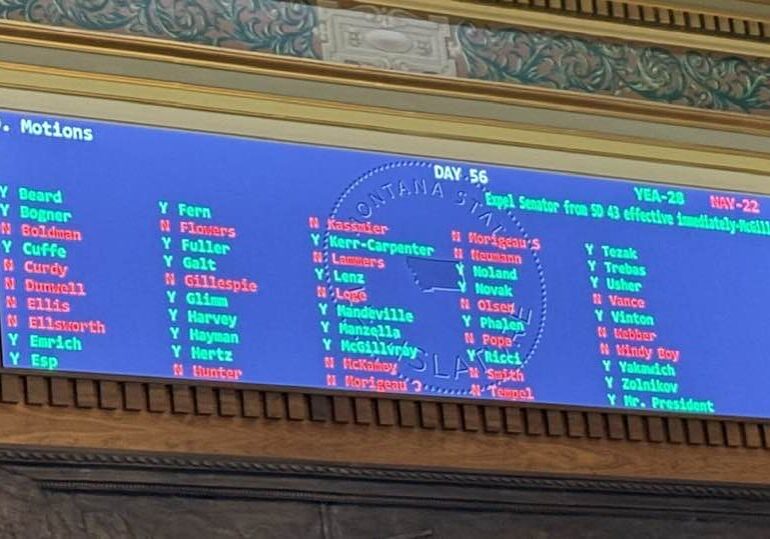 Vote tally of motion to expel Sen. Jason Ellsworth.