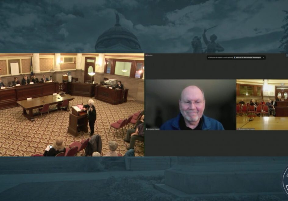 ES&S Vice President of Security and CIO Christopher Woloshin testifies during Montana Legislature's Joint Select Committee on Election Security