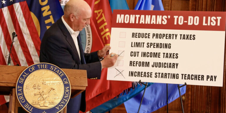 Montana Governor Greg Gianforte checks off income tax cuts and increased teacher spending legislative priorities on Montanan's To-Do List