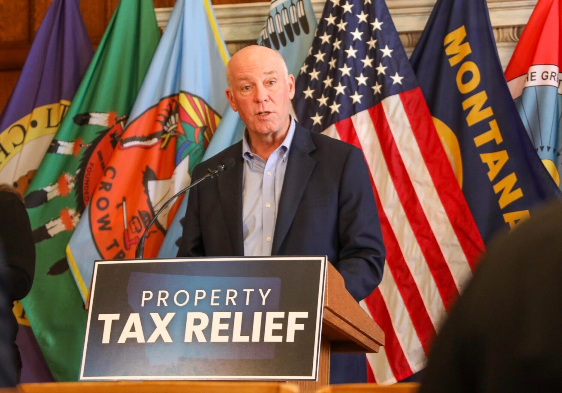 Gov. Gianforte speaking during a press conference at the State Capitol