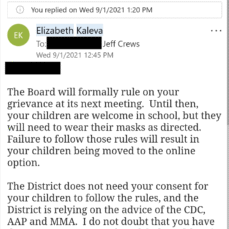 Missoula County Public Schools attorney Elizabeth Kaleva message to parents. September 1, 2021. Missoula County Public Schools attorney Elizabeth Kaleva message to parents. September 1, 2021.