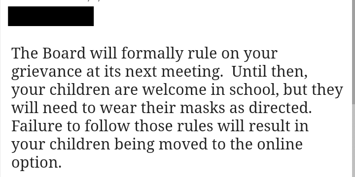 Missoula County Public Schools attorney Elizabeth Kaleva message to parents. September 1, 2021.