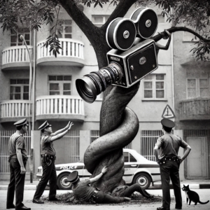 A tentacle grows from the belly of a local police officer with a Hollywood camera at the end of it. A tentacle grows from the belly of a local police officer with a Hollywood camera at the end of it.