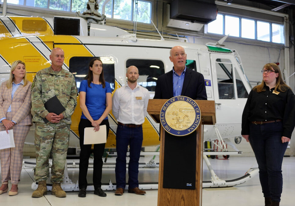 Gov. Gianforte speaking during the 2025 Fire Briefing at the DNRC Hangar in Helena Gov. Gianforte speaking during the 2025 Fire Briefing at the DNRC Hangar in Helena