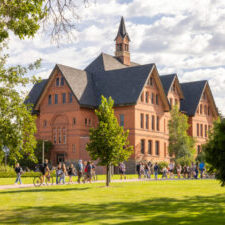 Historic University Building with Campus Life