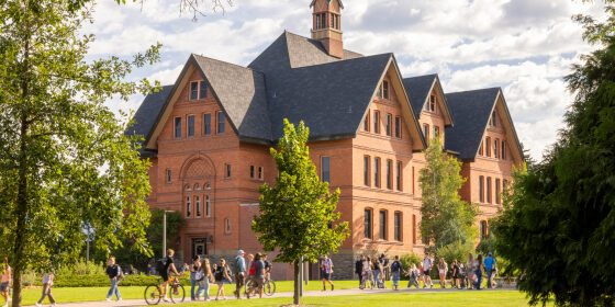 Historic University Building with Campus Life