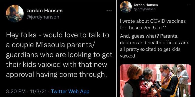 Missoulian reporter Jordan Hansen solicits positive feedback from parents regarding vaccine for puff piece on child vaccinations saying "all" parents "pretty excited."