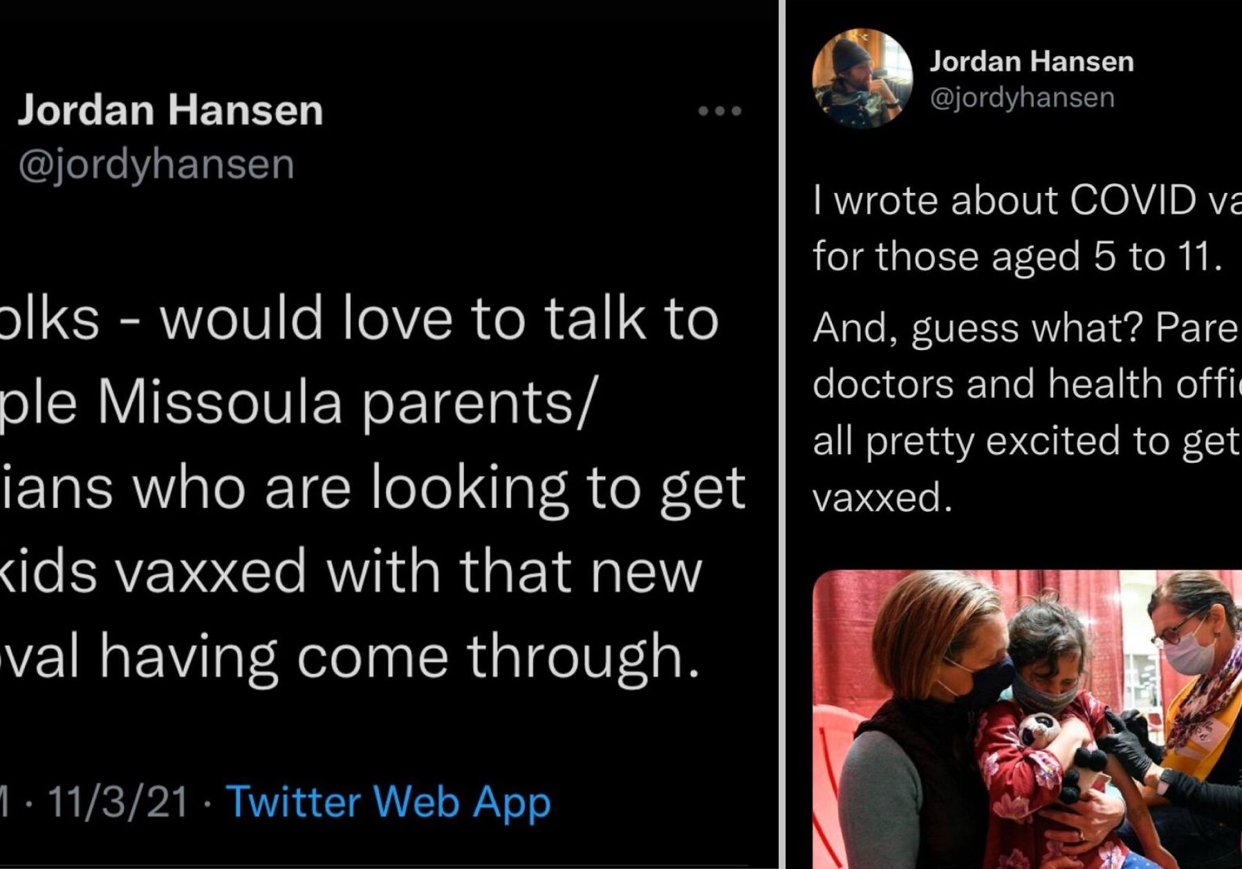 Missoulian reporter Jordan Hansen solicits positive feedback from parents regarding vaccine for puff piece on child vaccinations saying "all" parents "pretty excited."