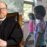 District Court Judge Jason Marks (left). Missoula County Public School students (right).