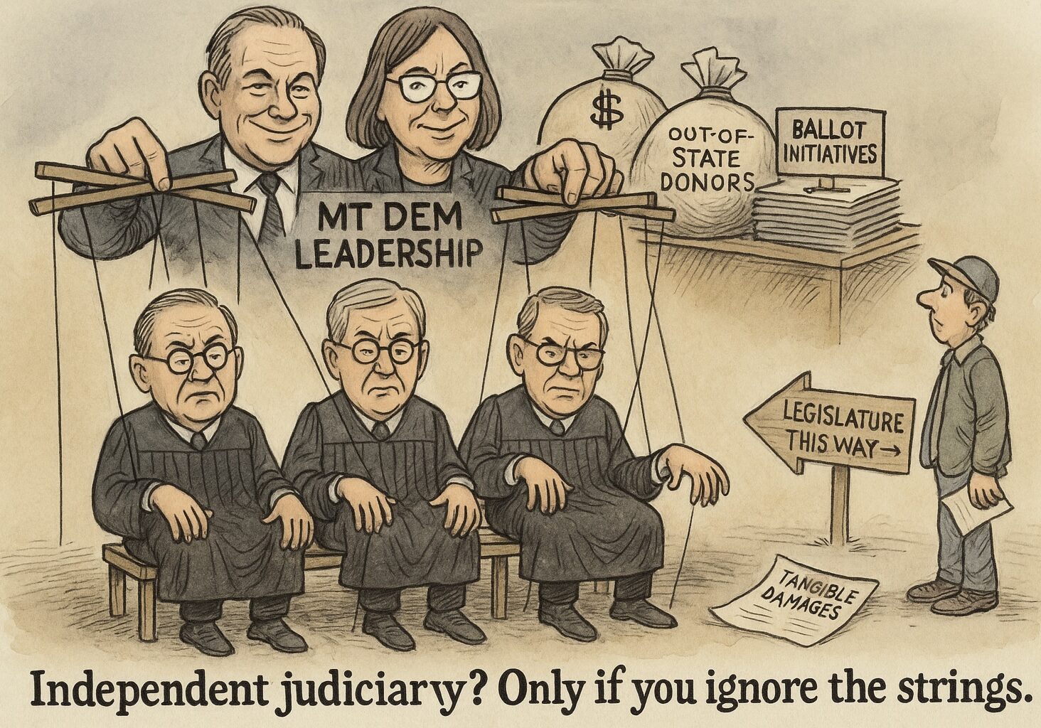 Political Cartoon Critiquing Montana Judiciary Independence