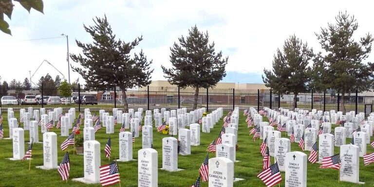 Patriotic Tribute at a Veterans' Cemetery