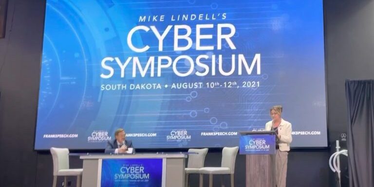 State Rep (SD-44) Theresa Manzella (right) makes the case for audits in Montana at Mike Lindell's (left) Election Integrity Cyber Symposium.