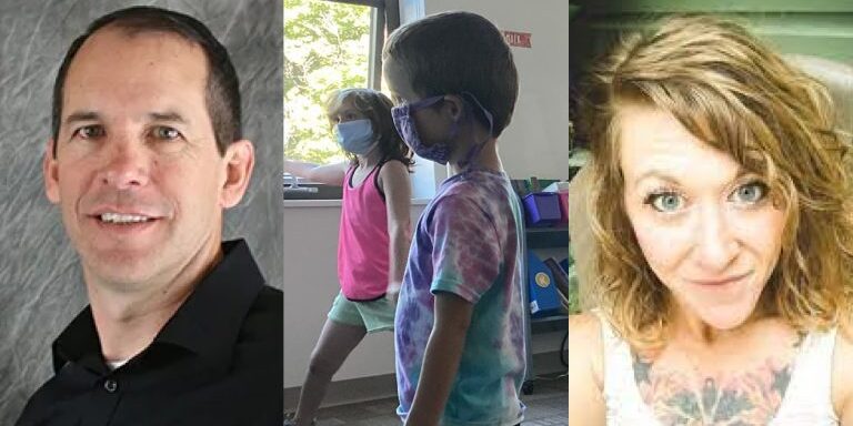 Alberton Superintendent and "Google Certified Teacher" Jeff Crews (left), Alberton Principal Mica Clarkson (right), Montana students (center)