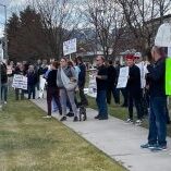 Missoulians lined up in support of healthcare workers at a rally against vaccine mandates on North Reserve Street. Missoulians lined up in support of healthcare workers at a rally against vaccine mandates on North Reserve Street.