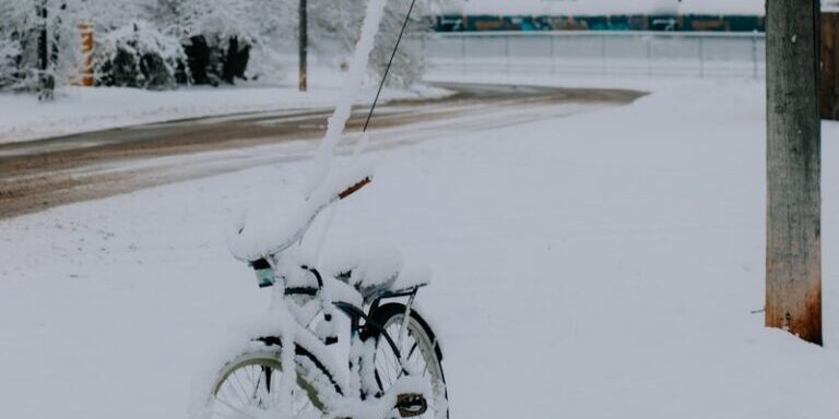 a bike that is sitting in the snow