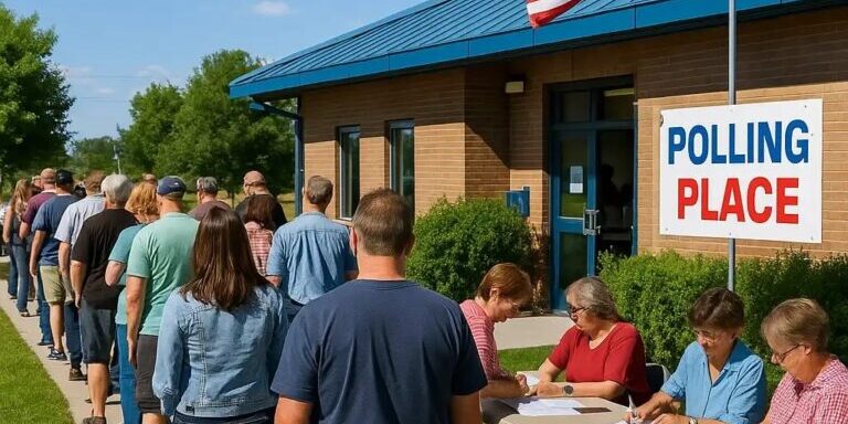 Long Line at Polling Place on Election Day