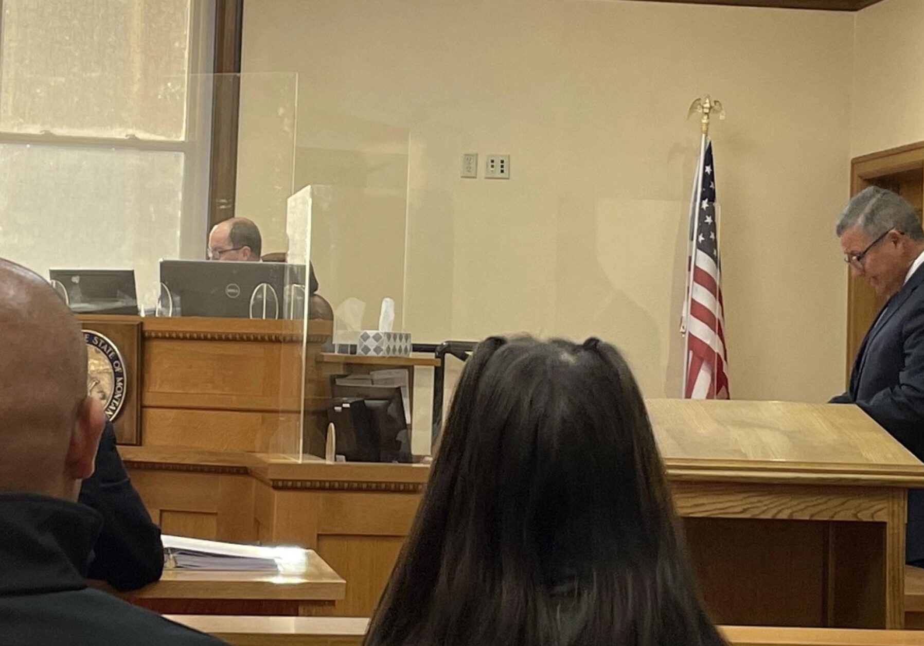 Plaintiff Attorney Quentin Rhoades prepares for oral arguments in court in Missoula. September 29, 2021.