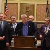 Montana Freedom Caucus members stand behind Congressman Matt Rosendale as he delivers remarks during MTFC "Celebrate Courage" kickoff event. (Photo: Darin Gaub) Montana Freedom Caucus members stand behind Congressman Matt Rosendale as he delivers remarks during MTFC "Celebrate Courage" kickoff event. (Photo: Darin Gaub)
